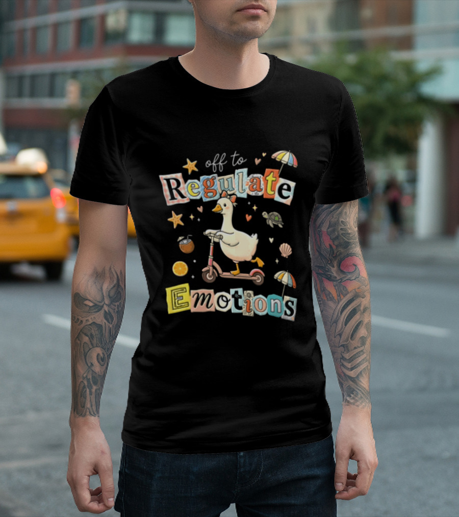 Off To Regulate Emotions Goose Scooter Ride With Tropical Beach T-Shirt