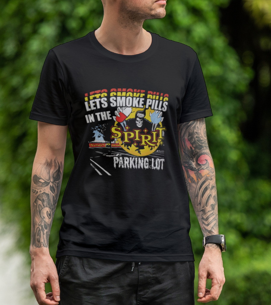 Let's Smoke Pills In The Spirit Halloween Parking Lot Grim Reaper Skeleton Holding Capsule Yellow Flames T-Shirt