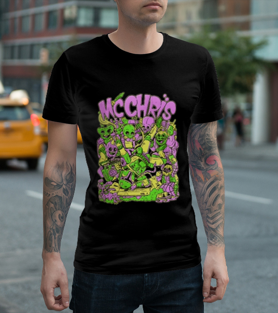 MC Chris Cartoon Characters Party Alien Boombox Fun T-Shirt
