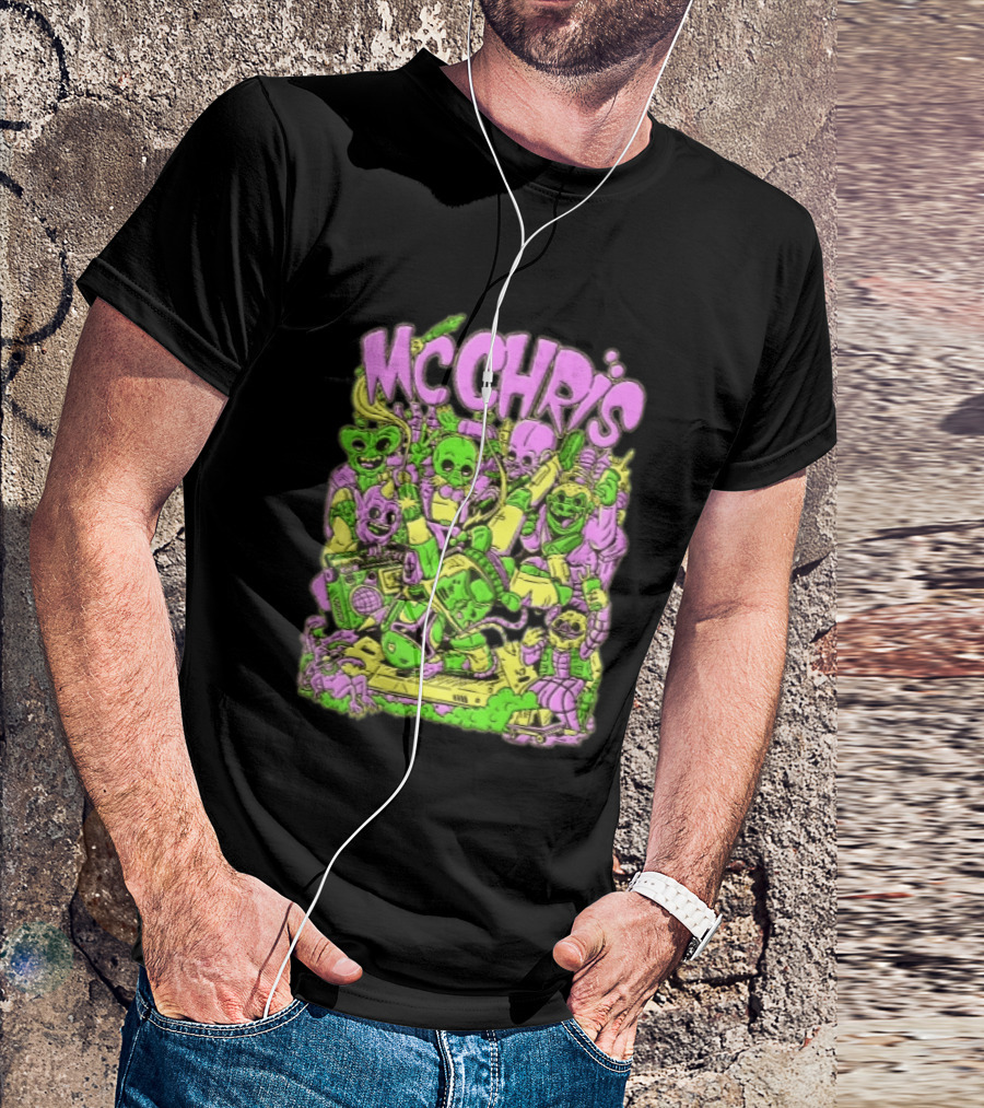 MC Chris Cartoon Characters Party Alien Boombox Fun T-Shirt