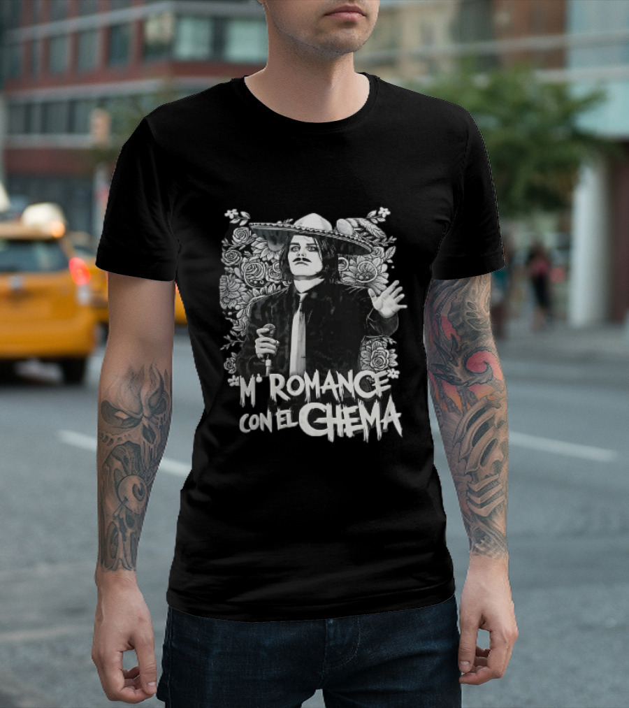 Mi Romance Con El Chema Traditional Mexican Mariachi Singer Hat And Flowers T-Shirt