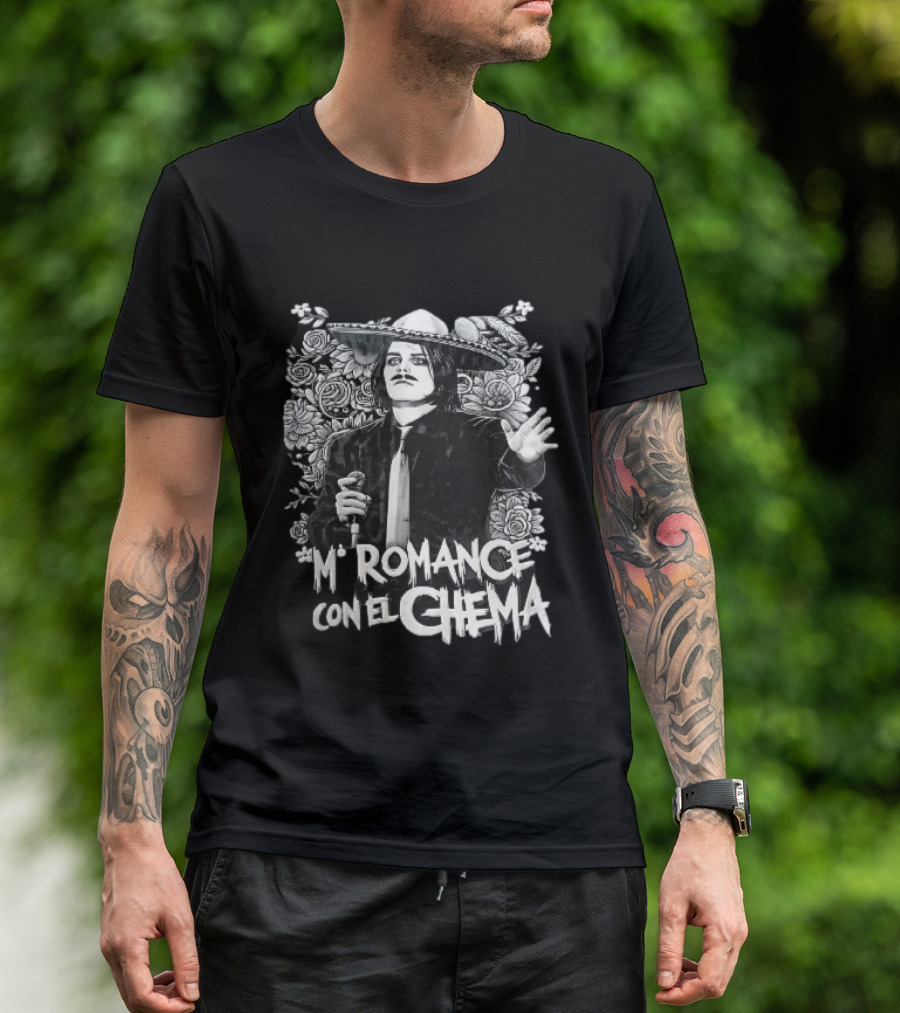 Mi Romance Con El Chema Traditional Mexican Mariachi Singer Hat And Flowers T-Shirt