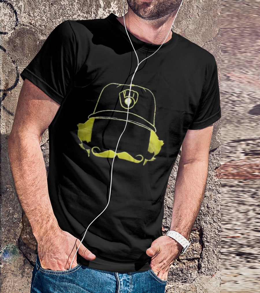 Milwaukee Brewers Iconic Logo Hat Mustache Hair T-Shirt