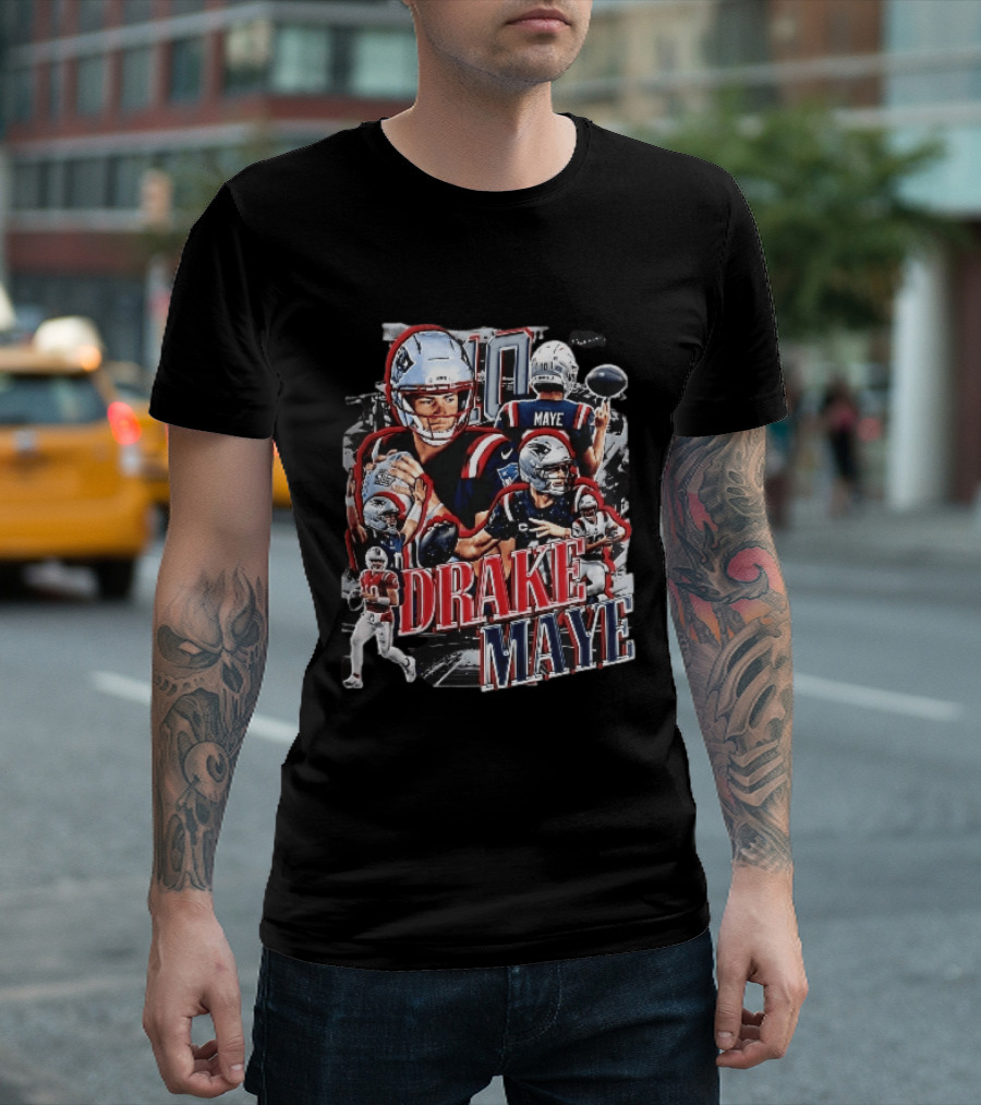 Drake Maye New England Patriots Player Football Action Collage T-Shirt