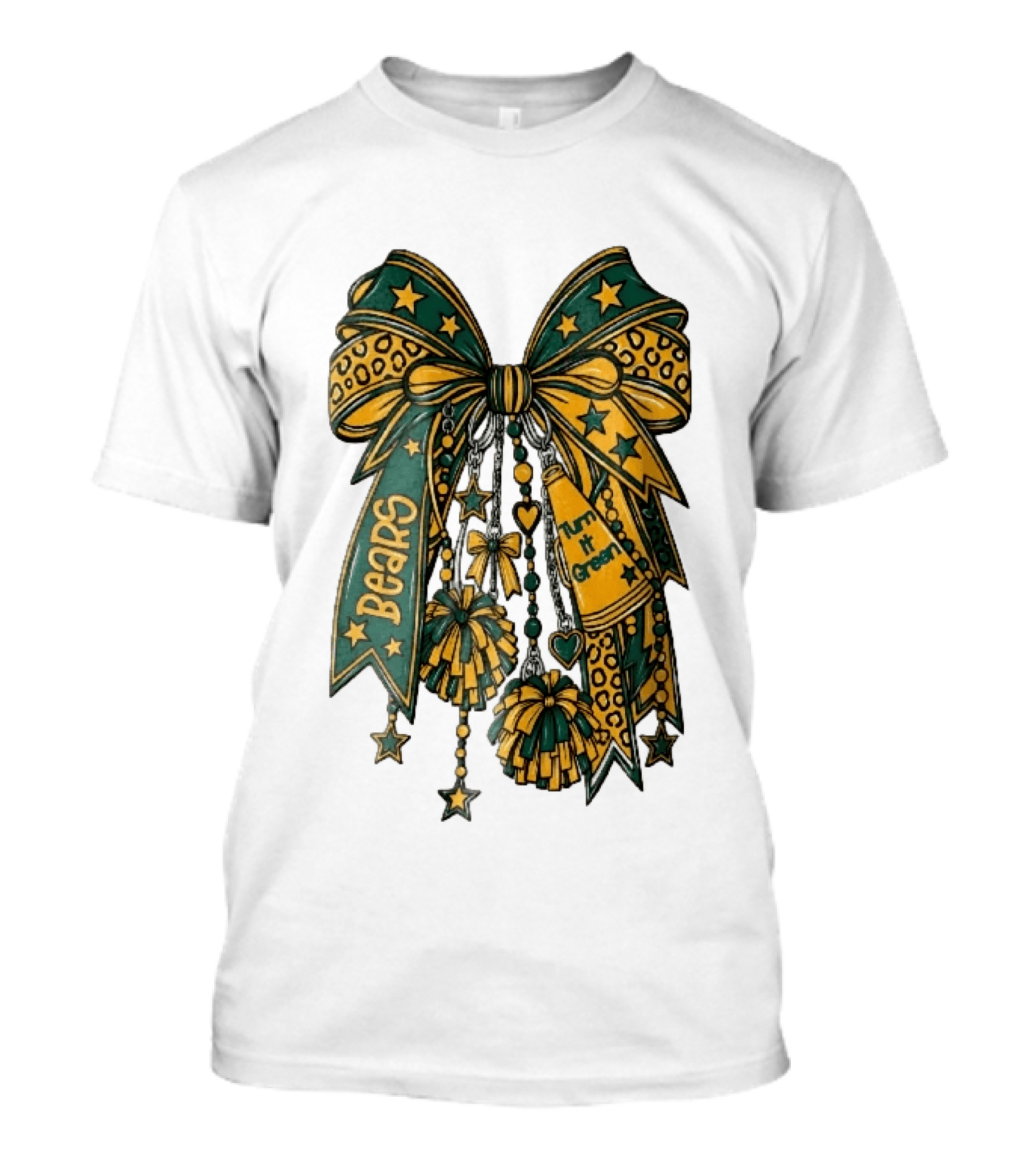 Bears Turn It Green Cheer Bow Stars And Pom Poms T-Shirt