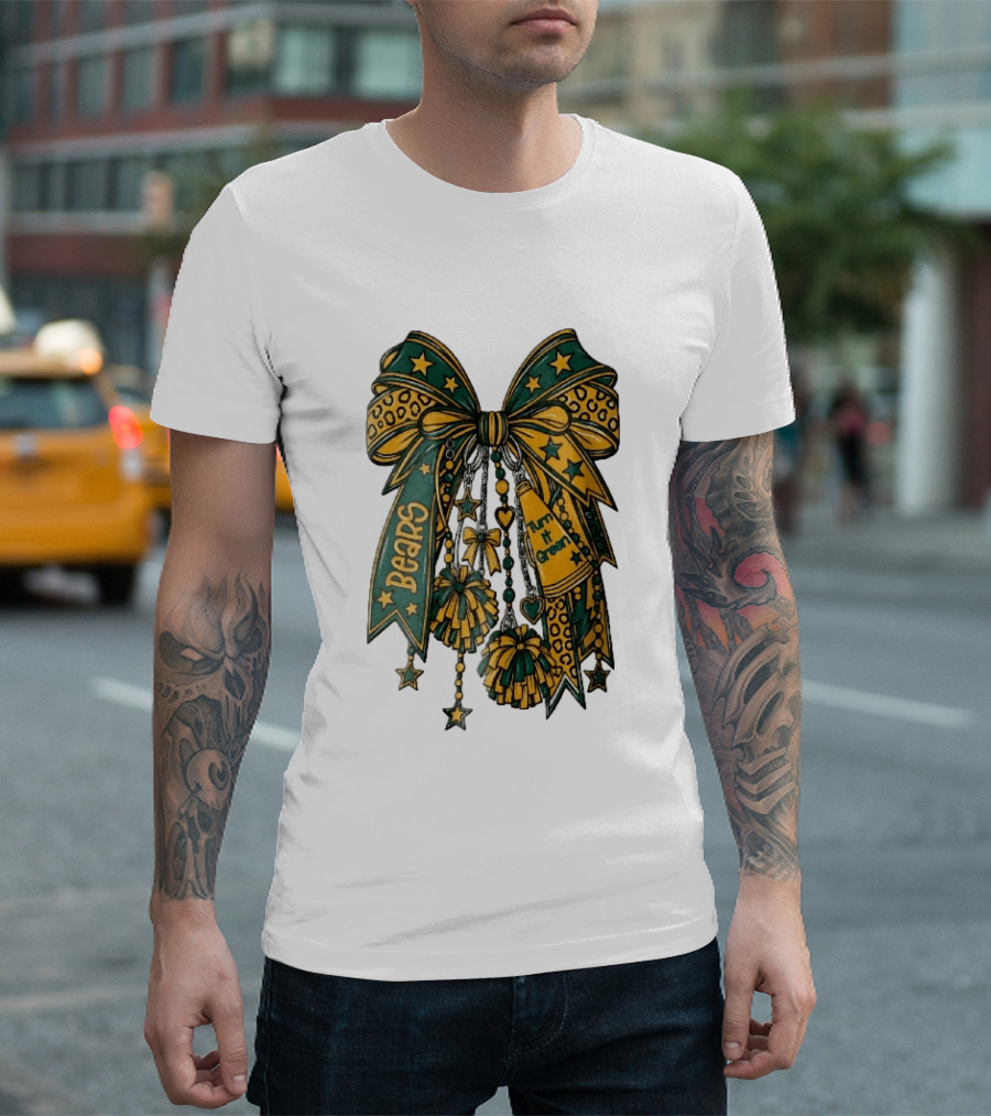 Bears Turn It Green Cheer Bow Stars And Pom Poms T-Shirt