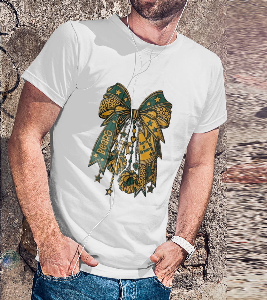 Bears Turn It Green Cheer Bow Stars And Pom Poms T-Shirt