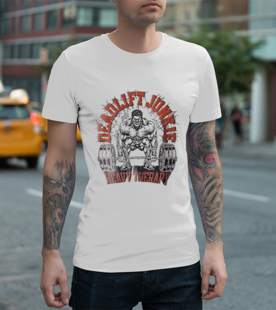Deadlift Junkie Heavy Therapy Bodybuilding Workout Motivation T-Shirt