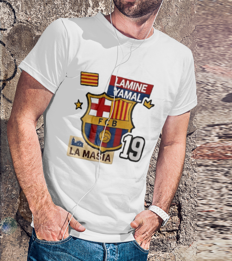 FC Barcelona FCB Lamine Yamal La Masia Number 19 Crown Flag T-Shirt