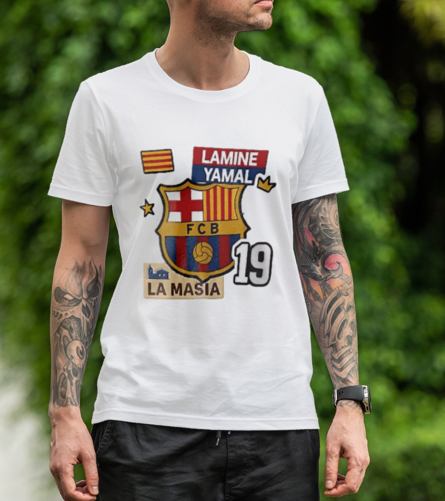 FC Barcelona FCB Lamine Yamal La Masia Number 19 Crown Flag T-Shirt