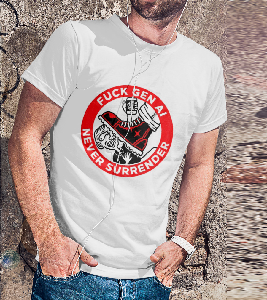 Fuck Gen AI Never Surrender Boot And Fist Circle T-Shirt