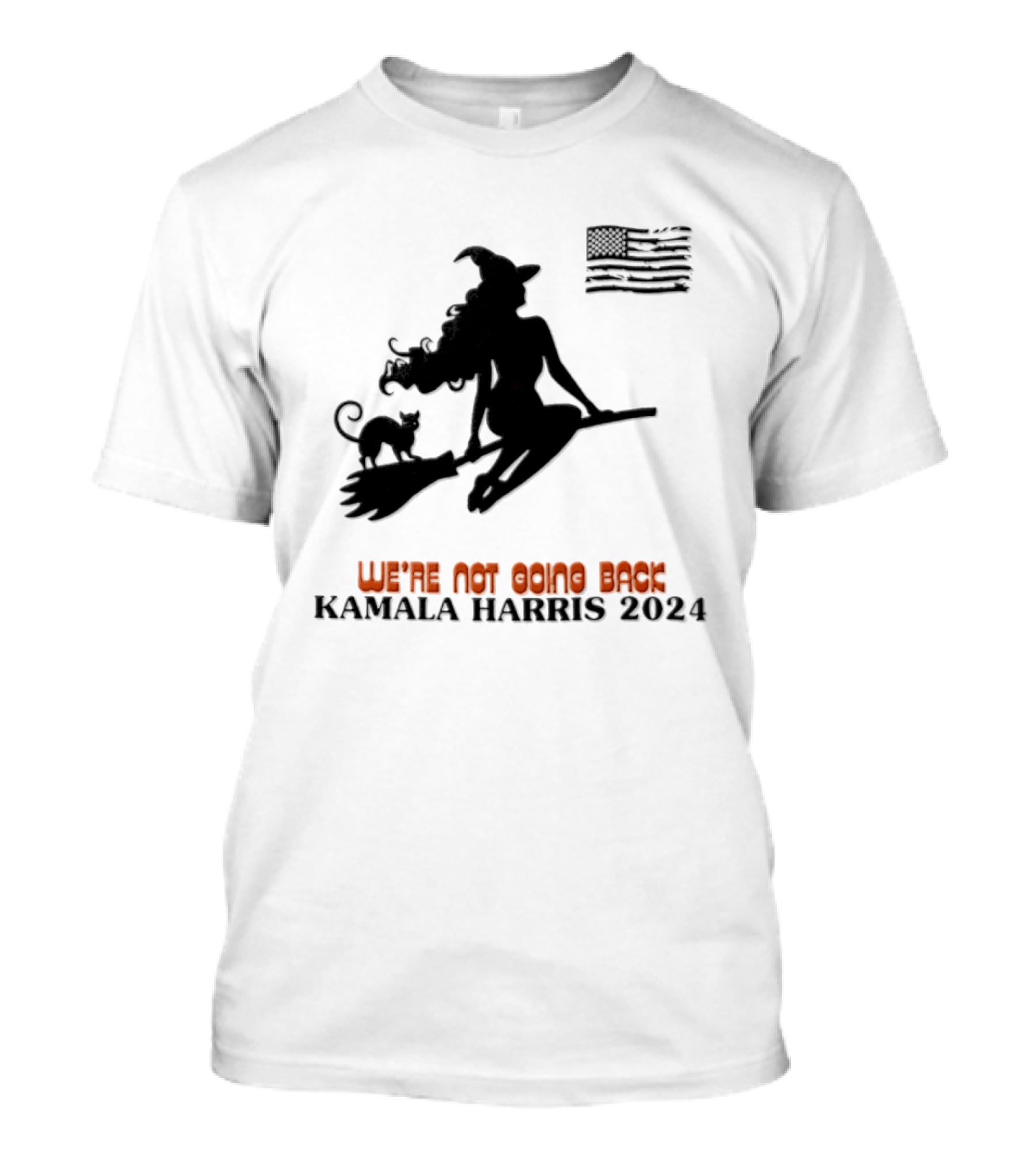 Kamala Harris 2024 Witch Cat We're Not Going Back Halloween T-Shirt