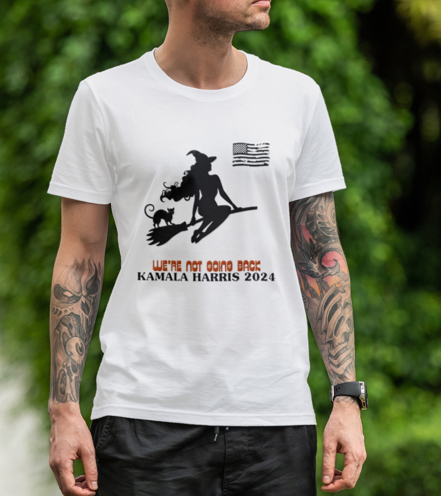 Kamala Harris 2024 Witch Cat We're Not Going Back Halloween T-Shirt