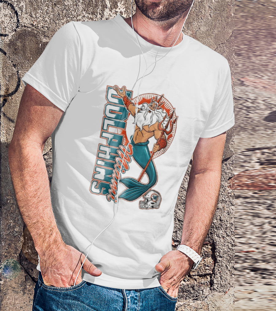 Miami Dolphins Poseidon Merman Trident Retro Sports Team T-Shirt