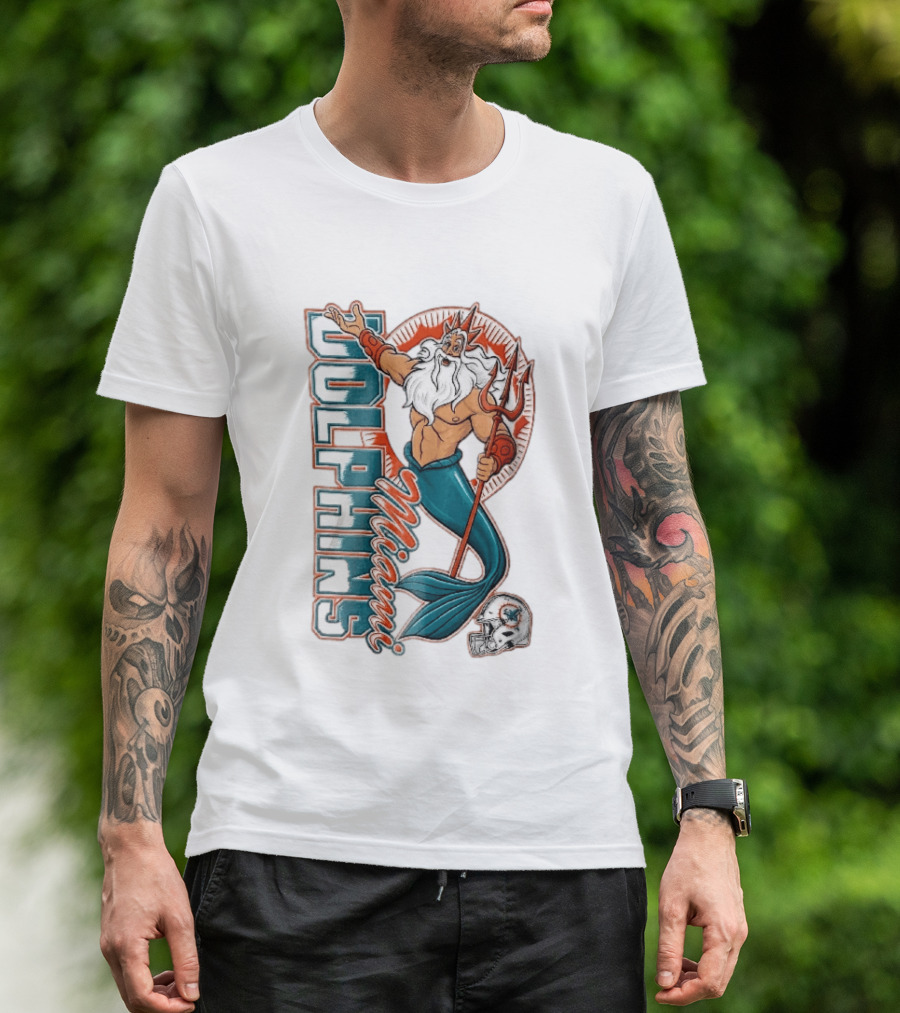 Miami Dolphins Poseidon Merman Trident Retro Sports Team T-Shirt