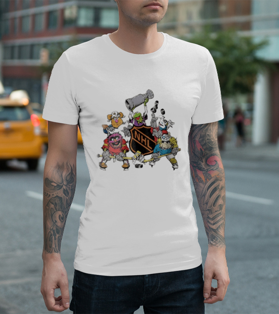 NHL Muppets Characters With Hockey Gear And Stanley Cup T-Shirt