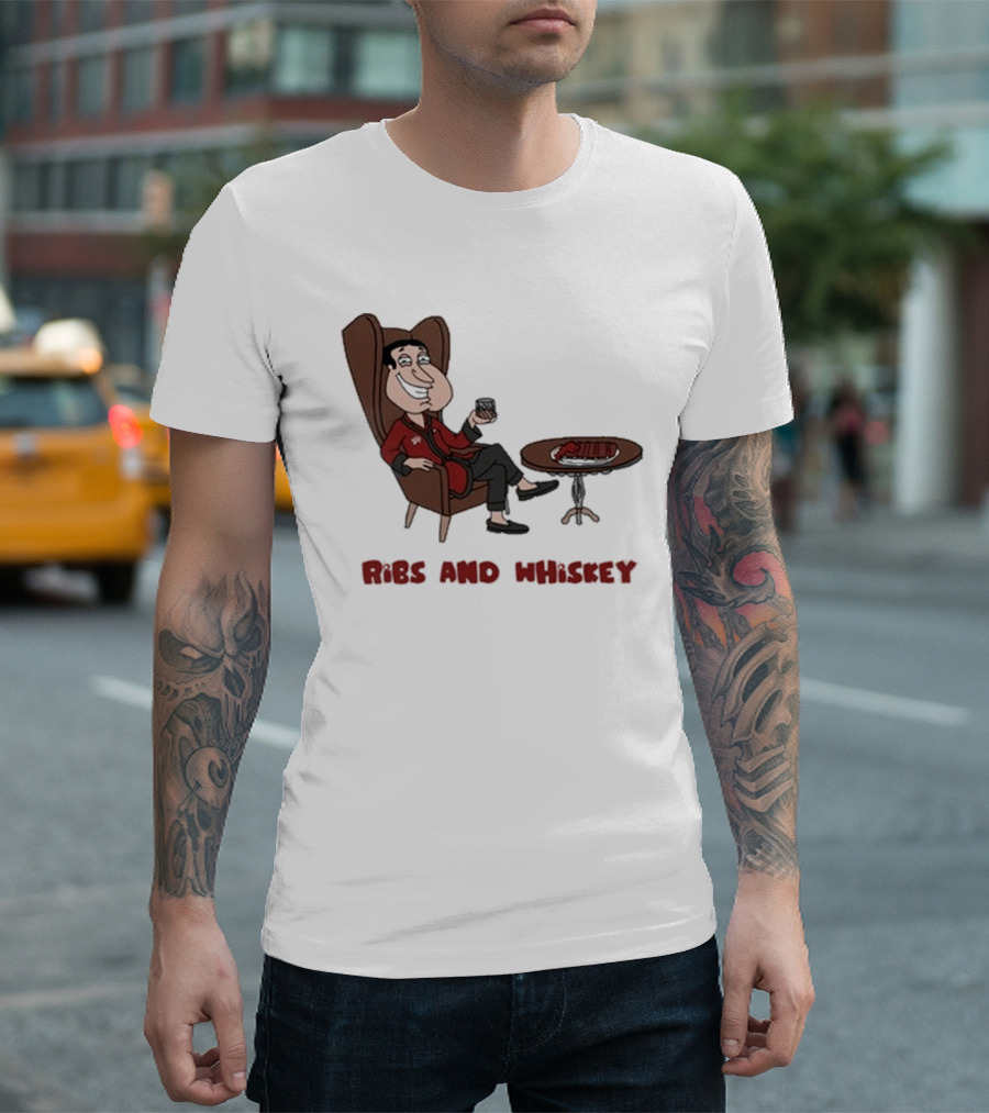 Ribs And Whiskey Cartoon Character With Drink T-Shirt