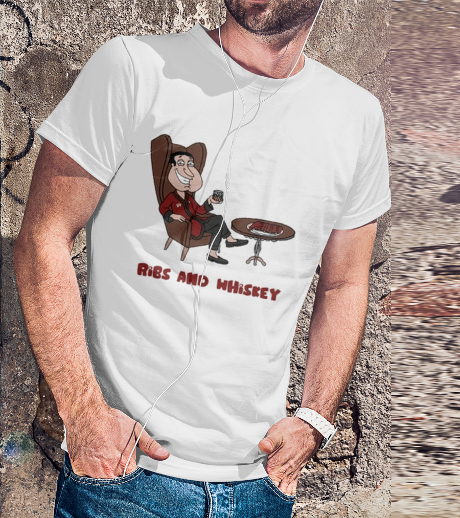 Ribs And Whiskey Cartoon Character With Drink T-Shirt