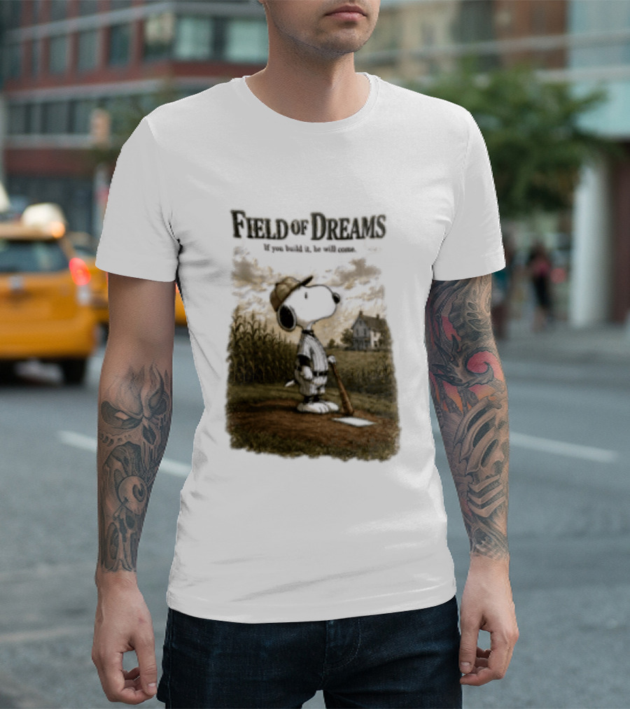 Snoopy Field Of Dreams If You Build It He Will Come Baseball Scene T-Shirt