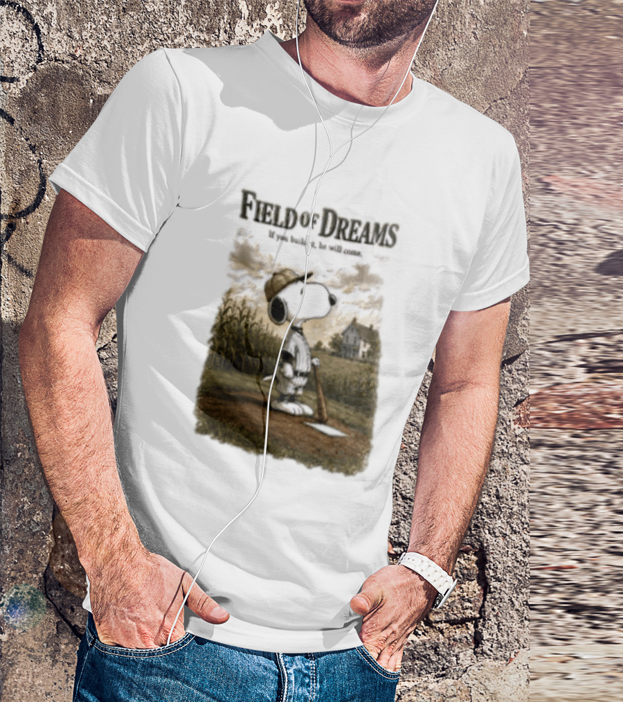 Snoopy Field Of Dreams If You Build It He Will Come Baseball Scene T-Shirt