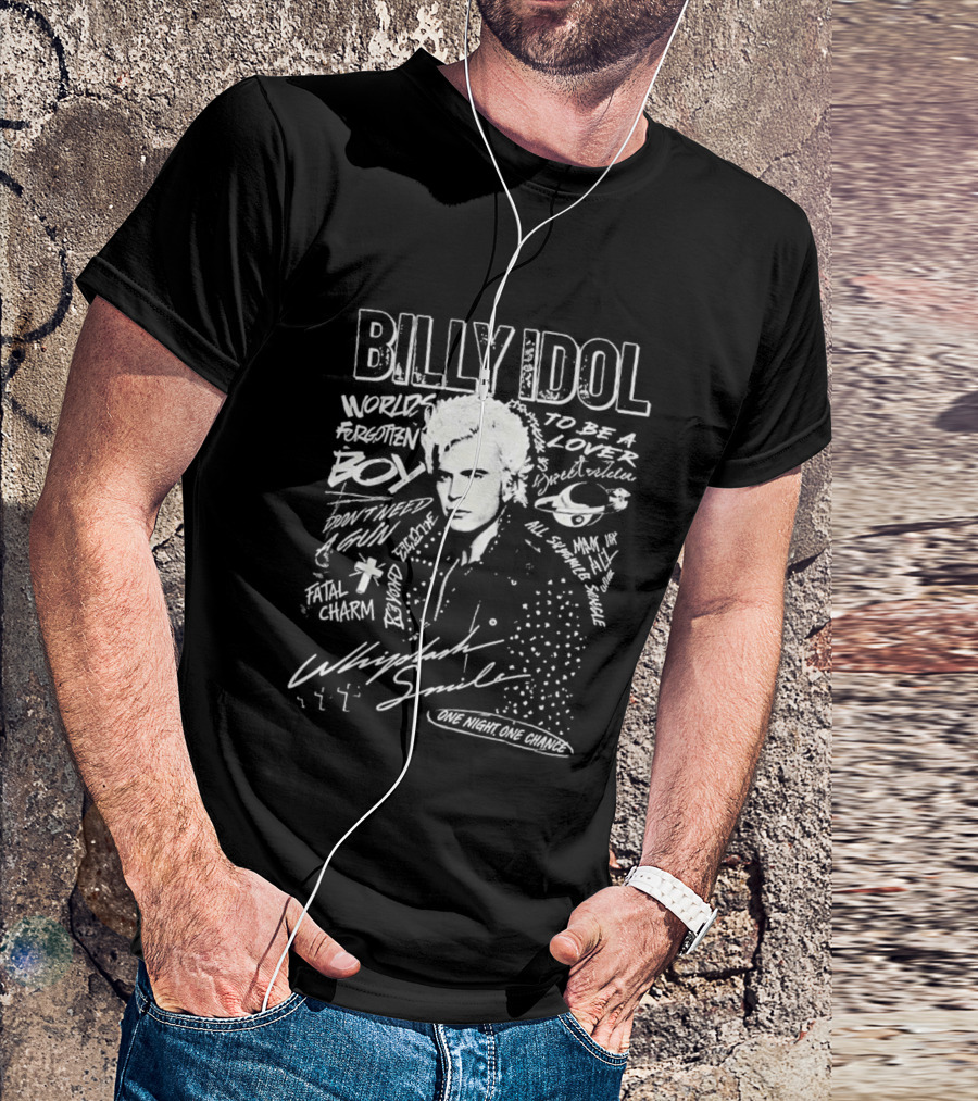 Billy Idol Whiplash Smile White Punk Print T-Shirt