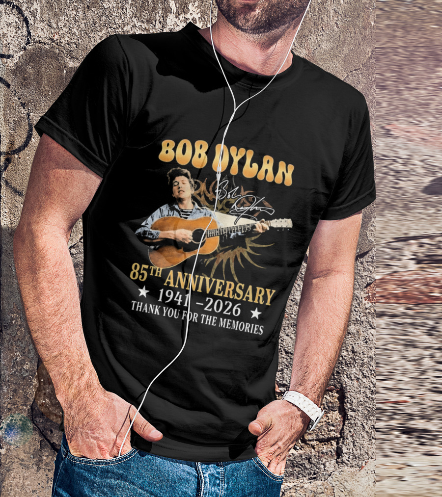 Bob Dylan 85th Anniversary 1941 2026 Thank You For The Memories Guitar T-Shirt