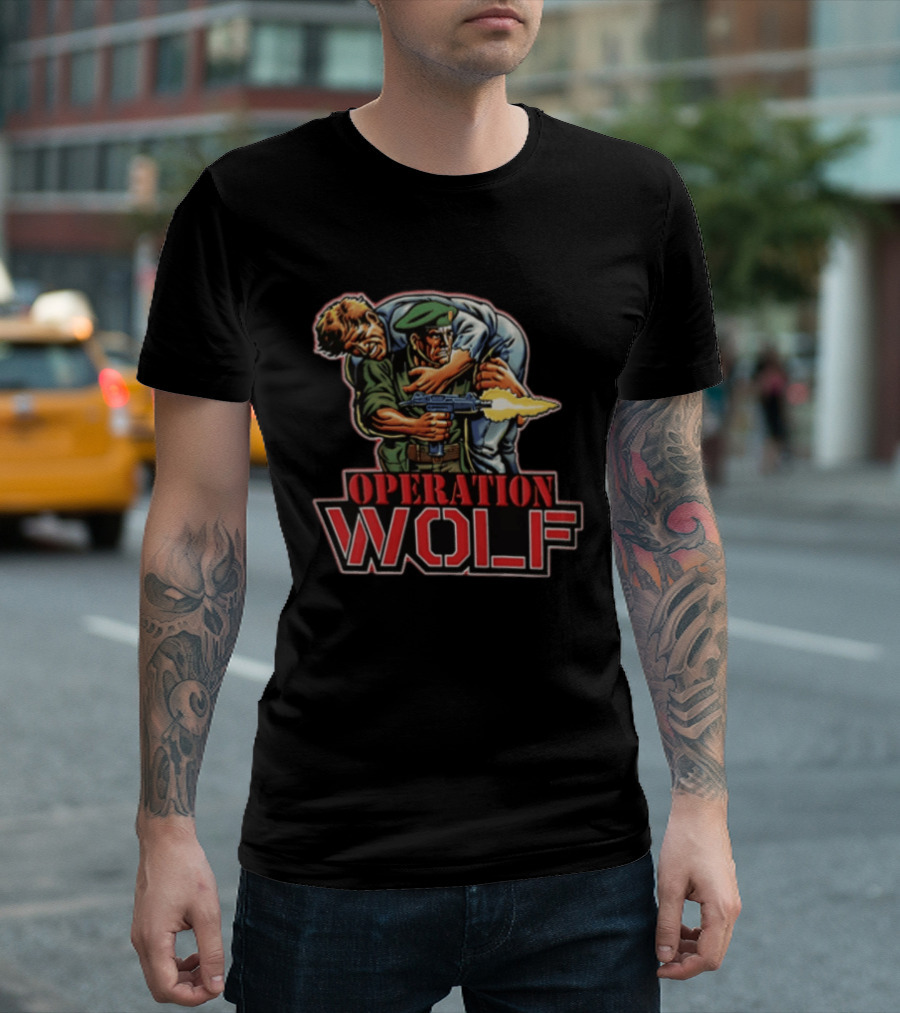 Operation Wolf Arcade Game Cover Art Soldier Carrying Comrade T-Shirt