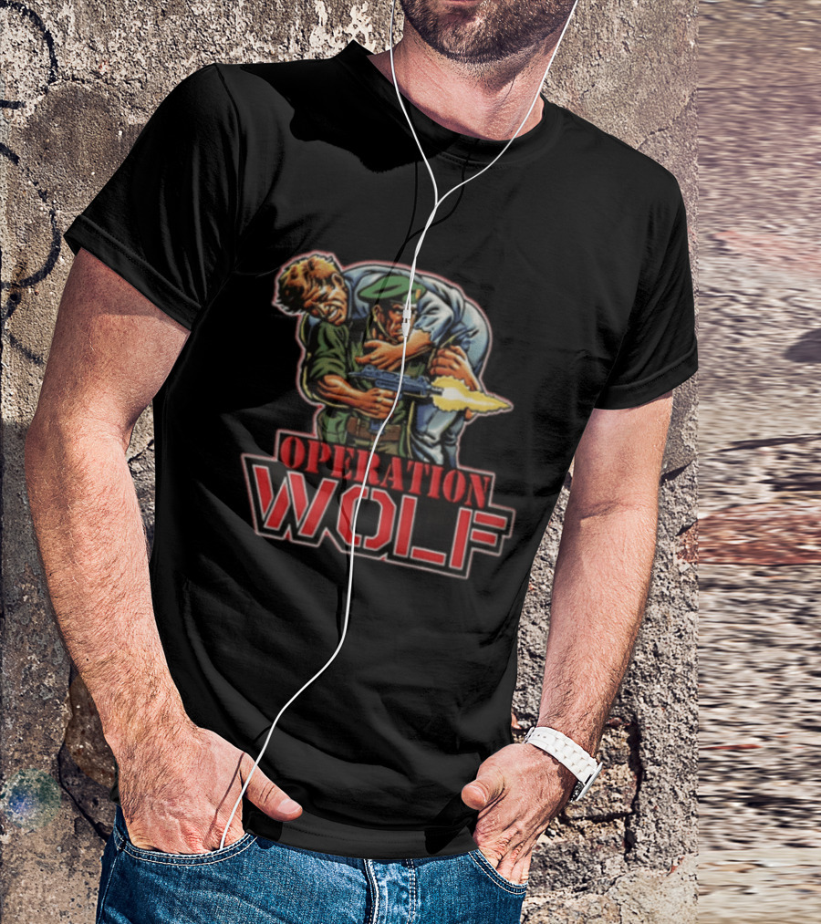 Operation Wolf Arcade Game Cover Art Soldier Carrying Comrade T-Shirt