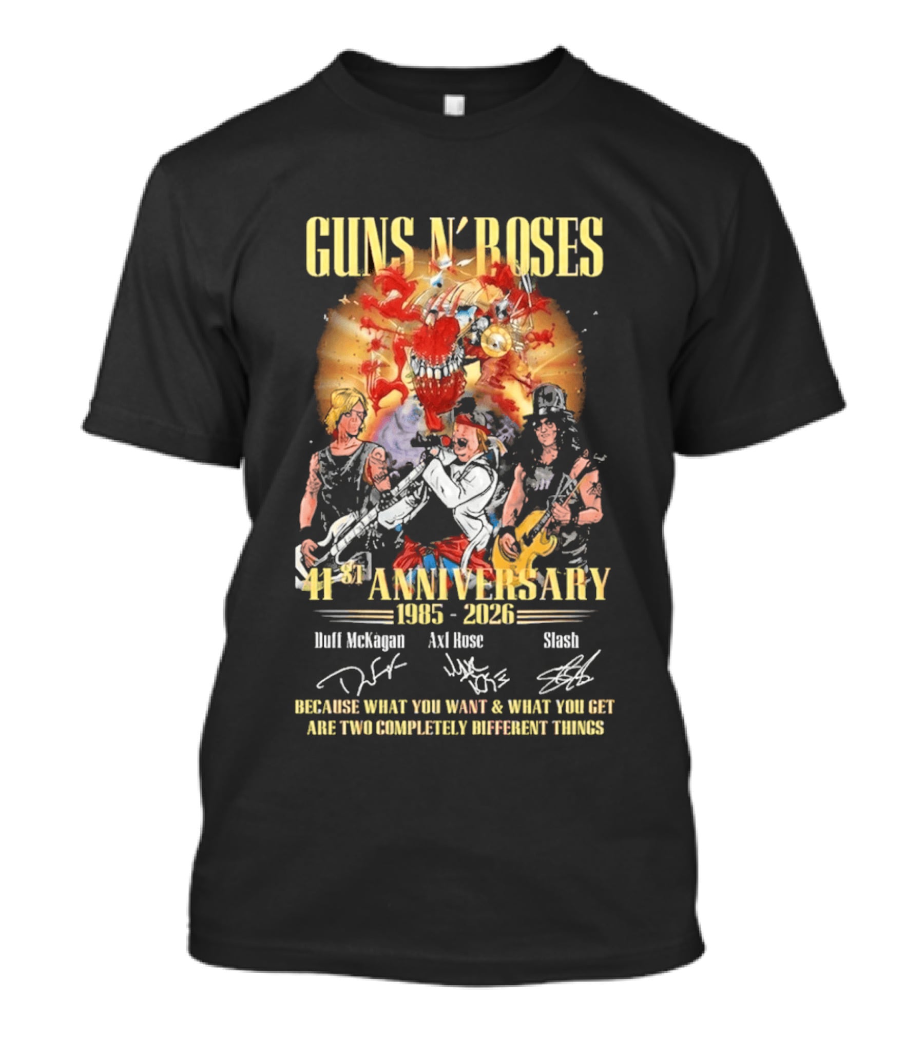 Guns N' Roses 41st Anniversary 1985 2026 Duff McKagan Axl Rose Slash Signatures T-Shirt