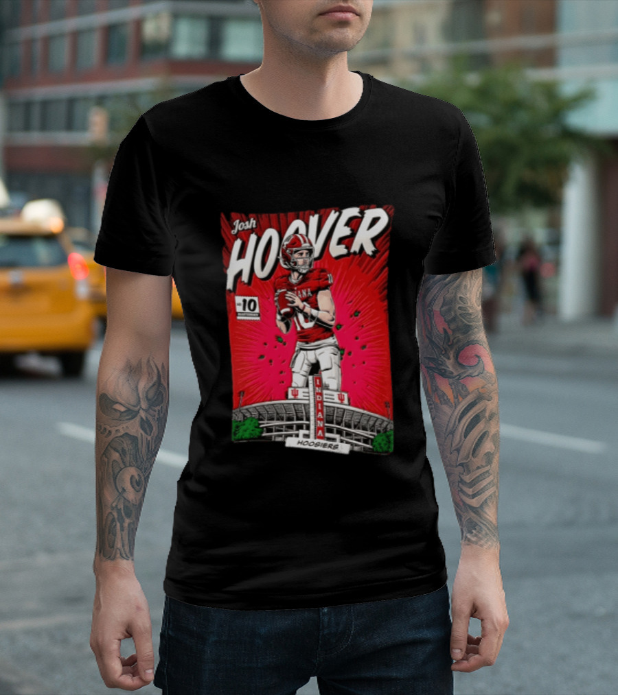 Josh Hoover Indiana Hoosiers #10 Comic Style Football Player Stadium T-Shirt