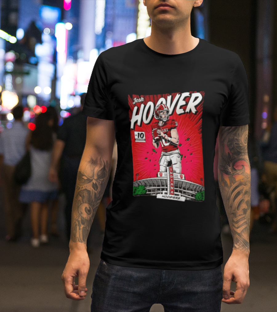 Josh Hoover Indiana Hoosiers #10 Comic Style Football Player Stadium T-Shirt