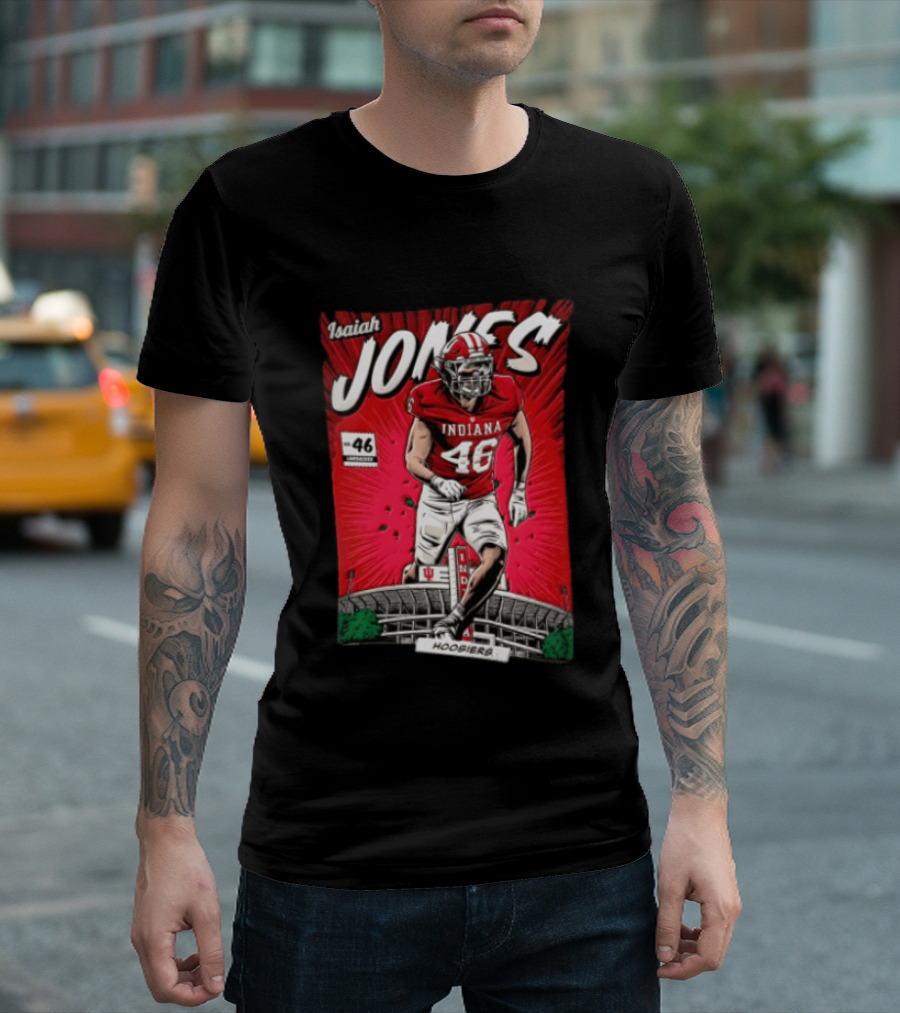 Indiana Hoosiers #46 Isaiah Jones Comic Stadium Edition T-Shirt