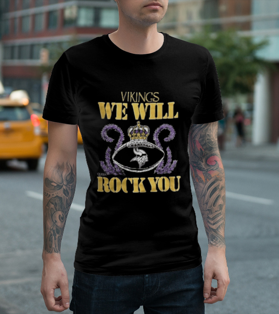 Vikings We Will Rock You Crown Football Laurel T-Shirt