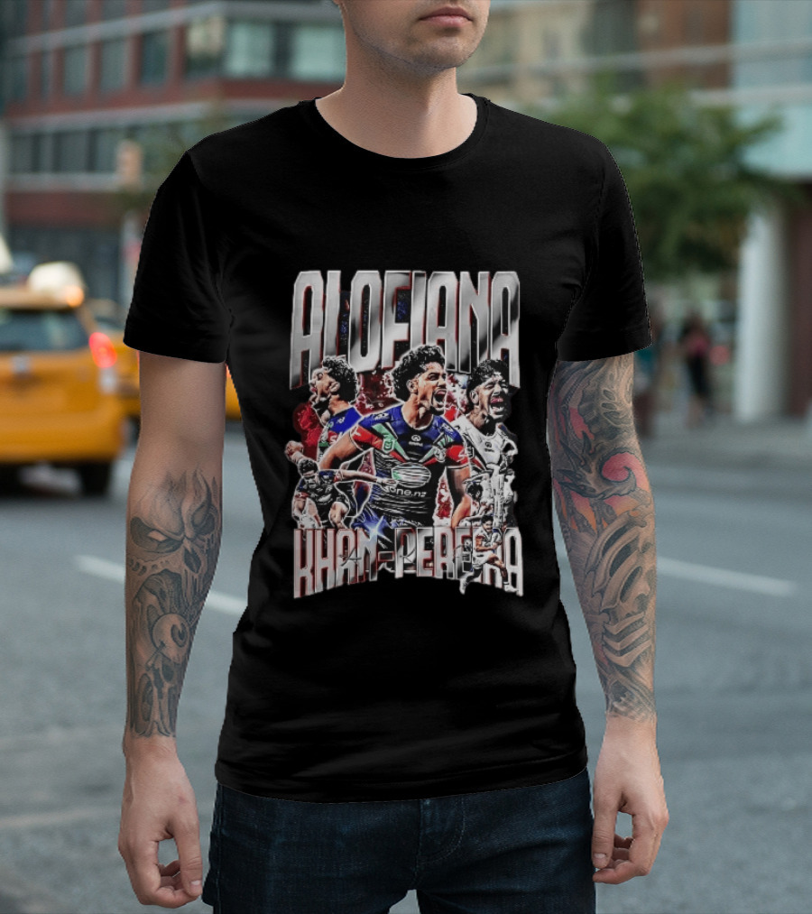 Alofiana Khan Pereira Rugby Action Collage Bootleg One New Zealand Warriors T-Shirt