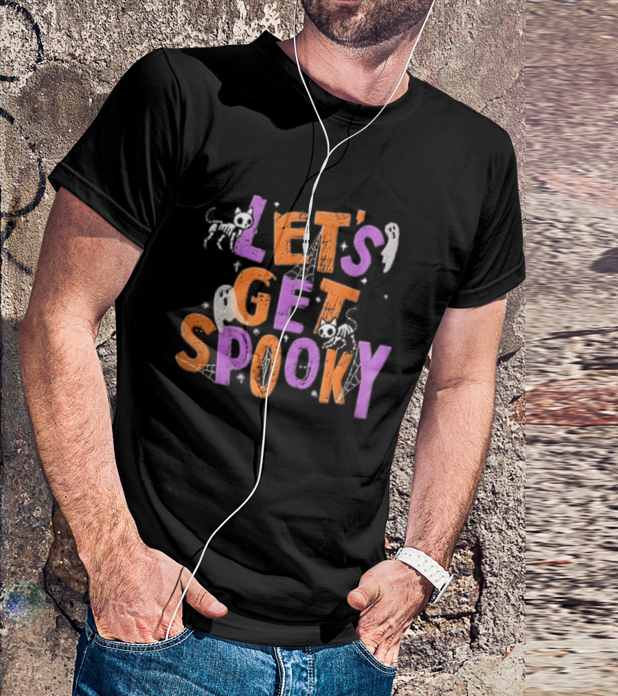 Let's Get Spooky Skeleton Cats Ghosts Spiderwebs Halloween T-Shirt