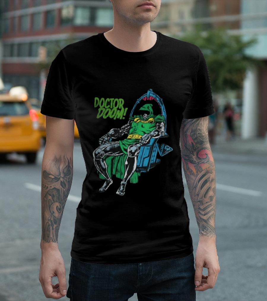Doctor Doom Seated On Throne Distressed Comic T-Shirt