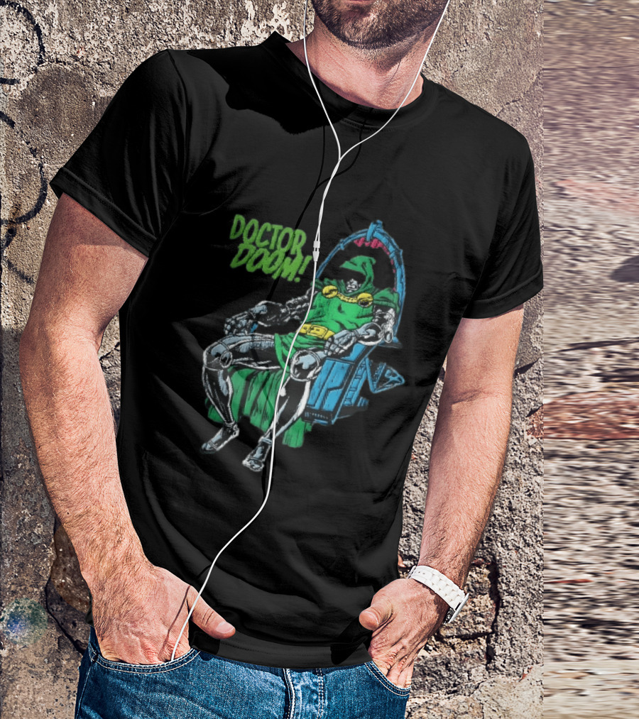 Doctor Doom Seated On Throne Distressed Comic T-Shirt