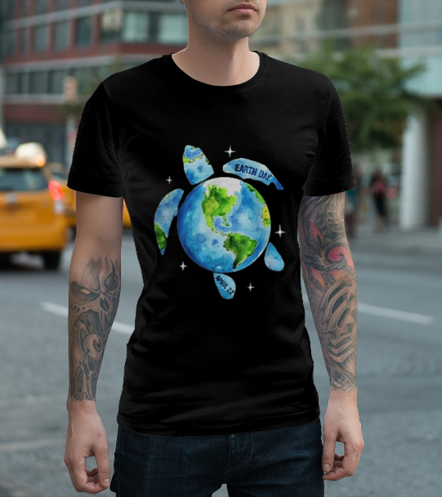 Earth Day April 22 Watercolor Globe Sea Turtle Outer Space T-Shirt