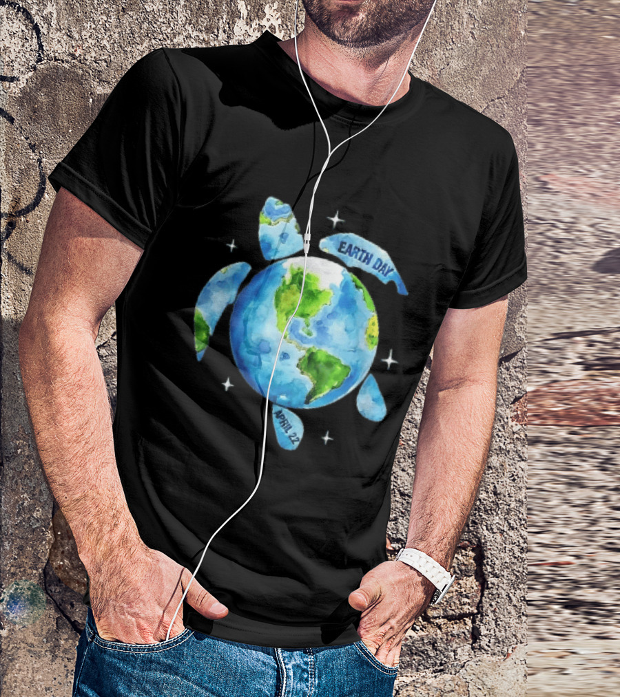 Earth Day April 22 Watercolor Globe Sea Turtle Outer Space T-Shirt