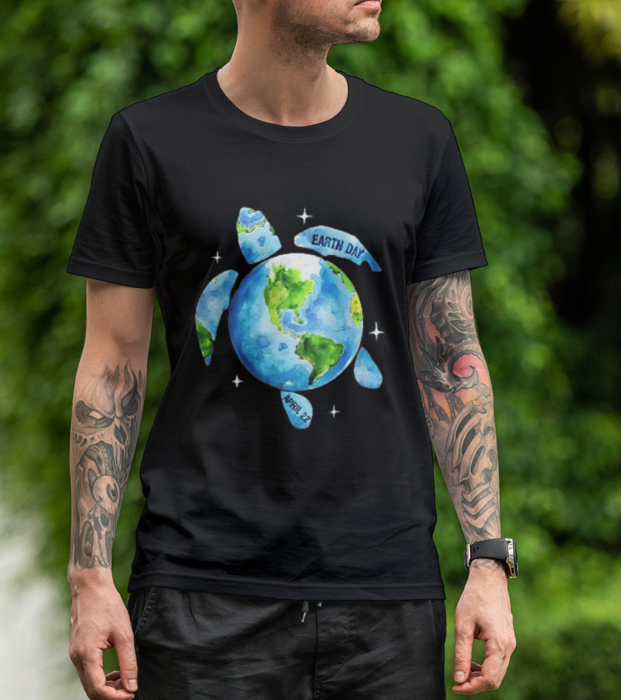 Earth Day April 22 Watercolor Globe Sea Turtle Outer Space T-Shirt