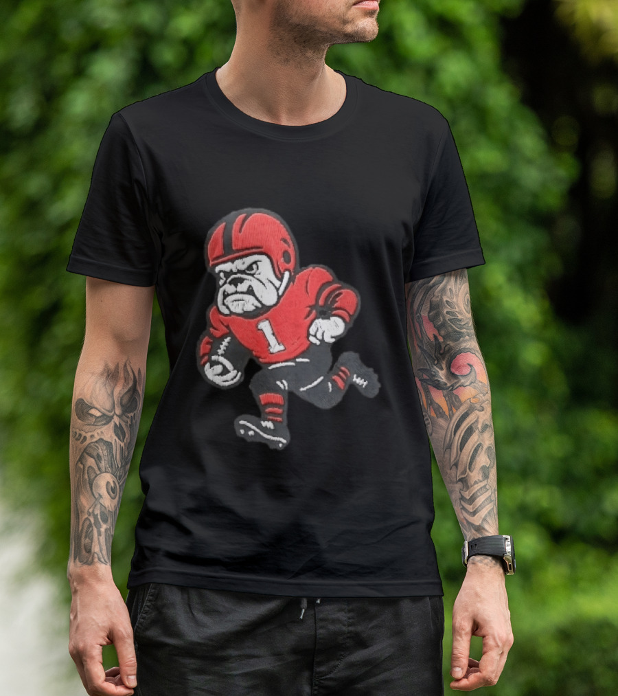 Georgia Bulldogs NCAA Cartoon Running Football Player Red Helmet Jersey Number 1 T-Shirt