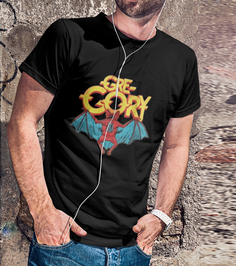 Gre Gory Screeching Red Bat Blue Wings Cartoon T-Shirt