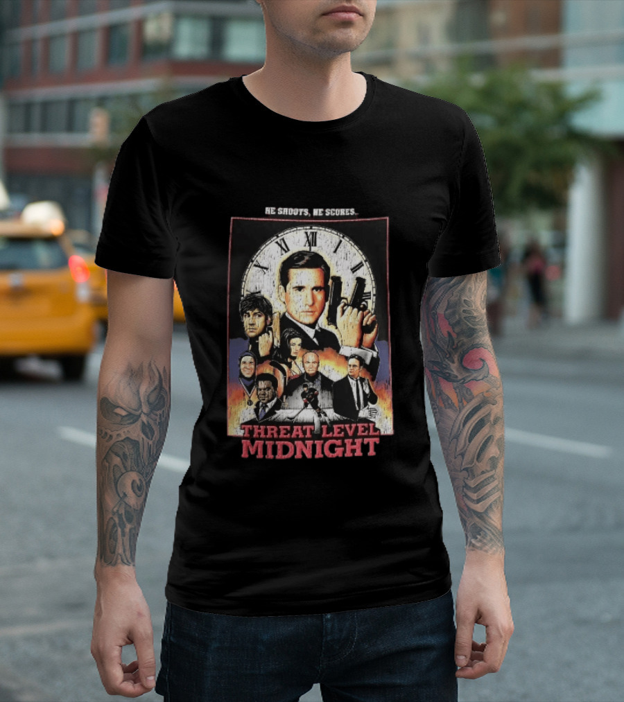 He Shoots He Scores Threat Level Midnight Movie Characters Collage Distressed T-Shirt