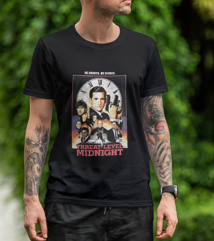 He Shoots He Scores Threat Level Midnight Movie Characters Collage Distressed T-Shirt