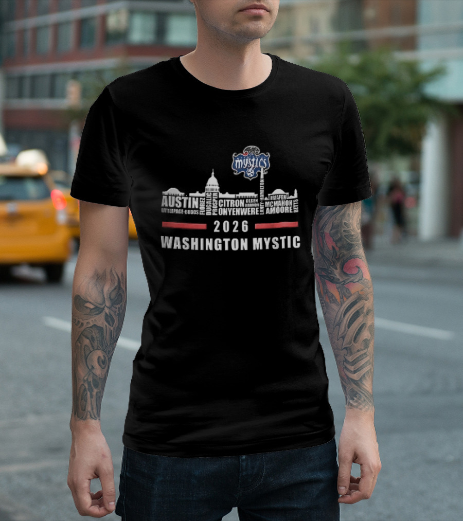 Washington Mystics 2026 Skyline Mystic Austin Littlepage Buggs Roster T-Shirt