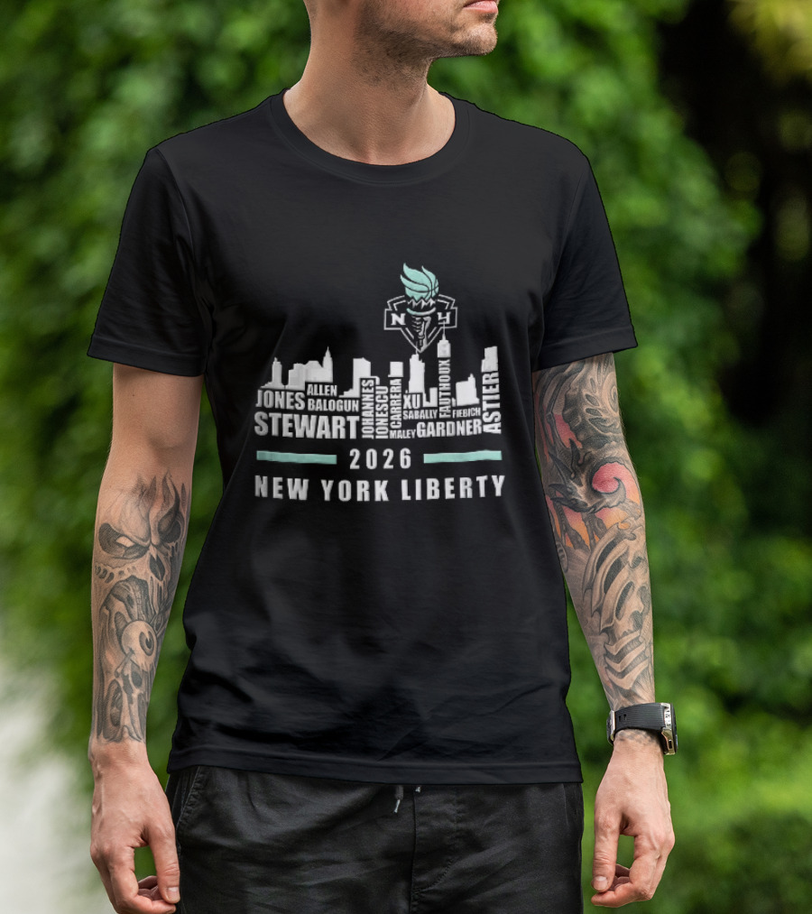 New York Liberty 2026 Jones Stewart New York Liberty City Skyline WNBA Torch T-Shirt