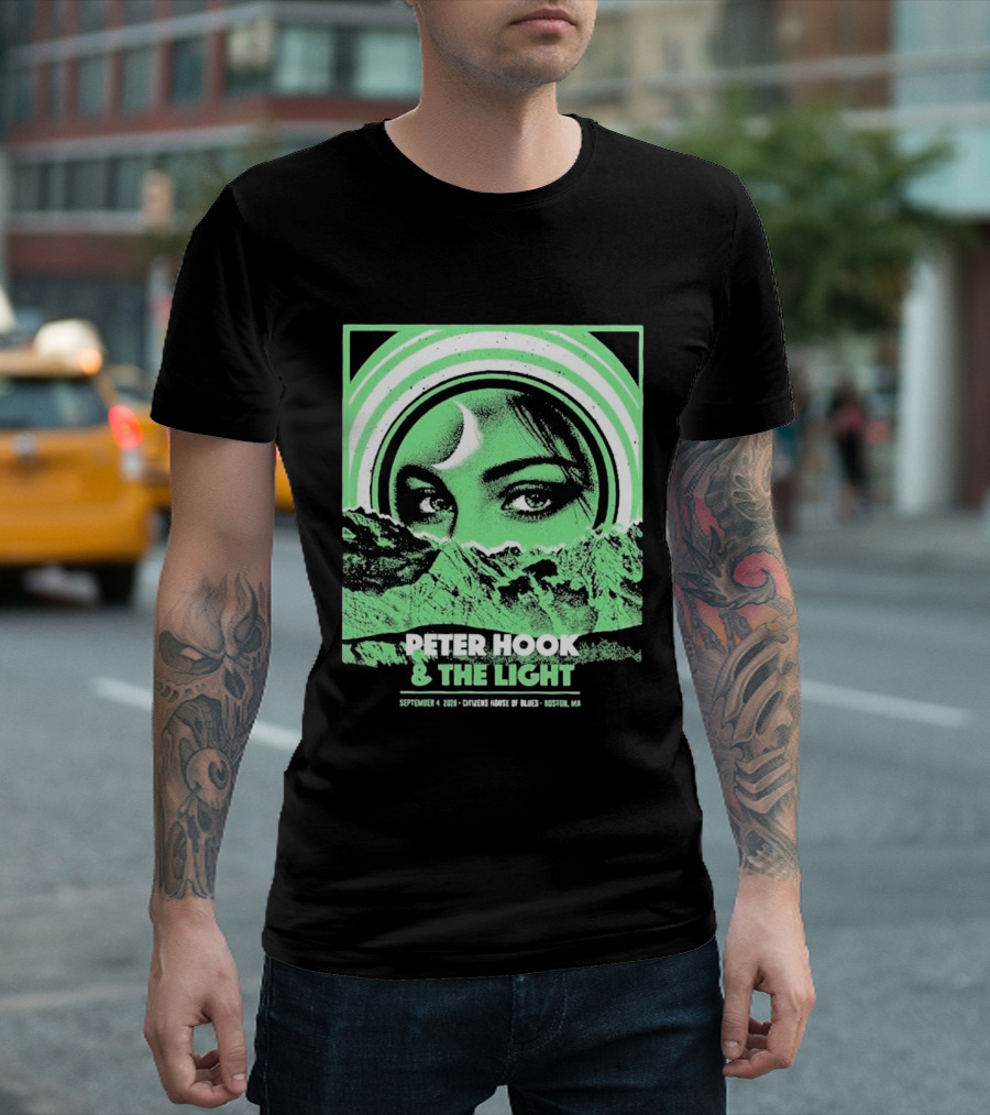 Peter Hook And The Light Boston MA Citizens House Of Blues September 4 2026 Event Crescent Moon Woman's Eyes Green Mountains T-Shirt
