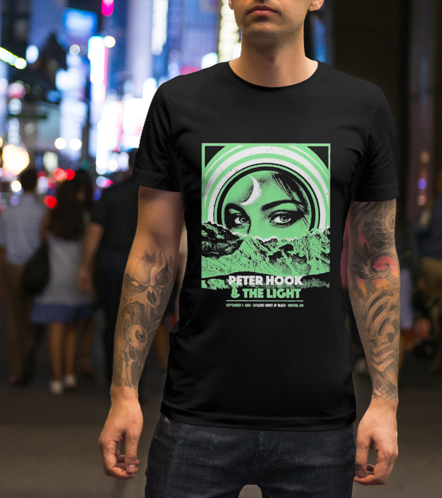 Peter Hook And The Light Boston MA Citizens House Of Blues September 4 2026 Event Crescent Moon Woman's Eyes Green Mountains T-Shirt