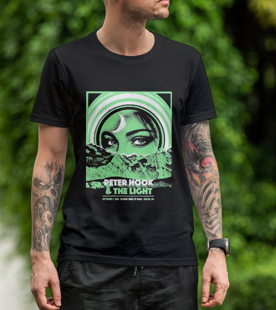 Peter Hook And The Light Boston MA Citizens House Of Blues September 4 2026 Event Crescent Moon Woman's Eyes Green Mountains T-Shirt