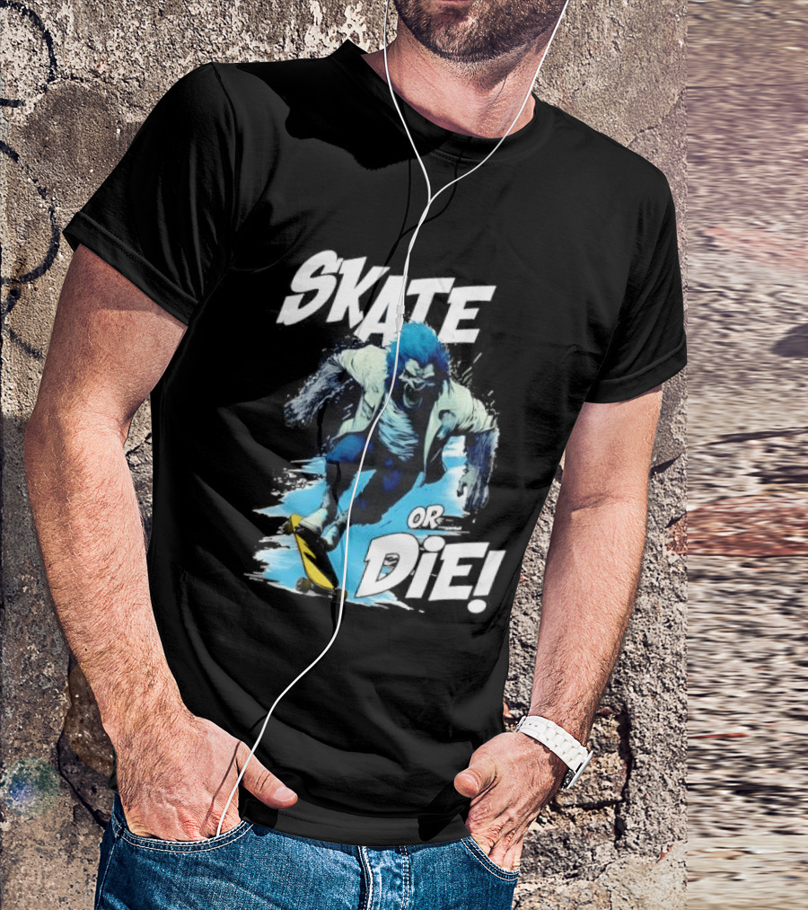 Skate Or Die Wolfy Classic Blue Werewolf Skateboarding T-Shirt